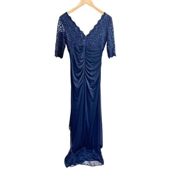 Betsy & Adam Dress Size 4 Blue Maxi Gown Sequined V Neck Short Sleeve NEW - Picture 2 of 8